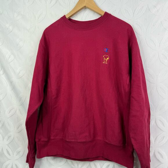 Champion X Peanuts Reverse Weave Crew Neck Sweatshirt Red Mens Size M - Picture 3 of 6